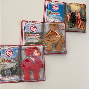 Ty International Bears II Plush Set - USA, Mexico, and Germany. 5” tall